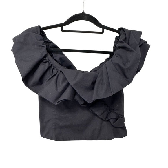 Zara Women Voluminous Poplin Top Black Cotton side zipper - Picture 8 of 15
